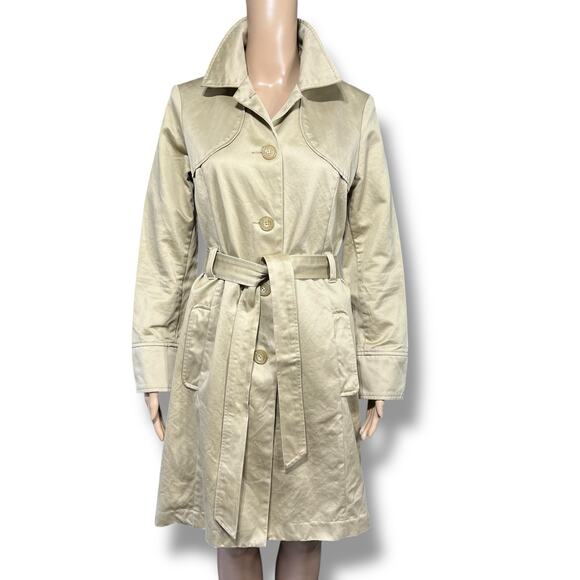 Y2K Old Navy Womens Trench Coat Jacket Button Down Belted Tan Medium - Picture 1 of 10